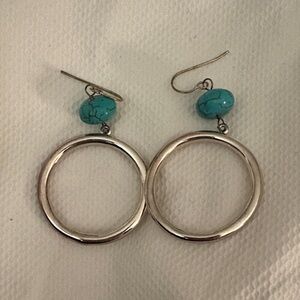 Silver Hoop Earrings with Turquoise Accents